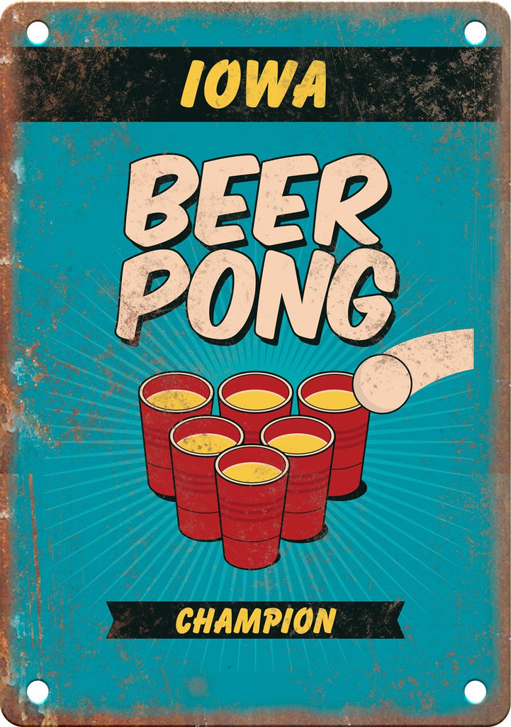 Iowa Beer Pong Champion Metal Sign