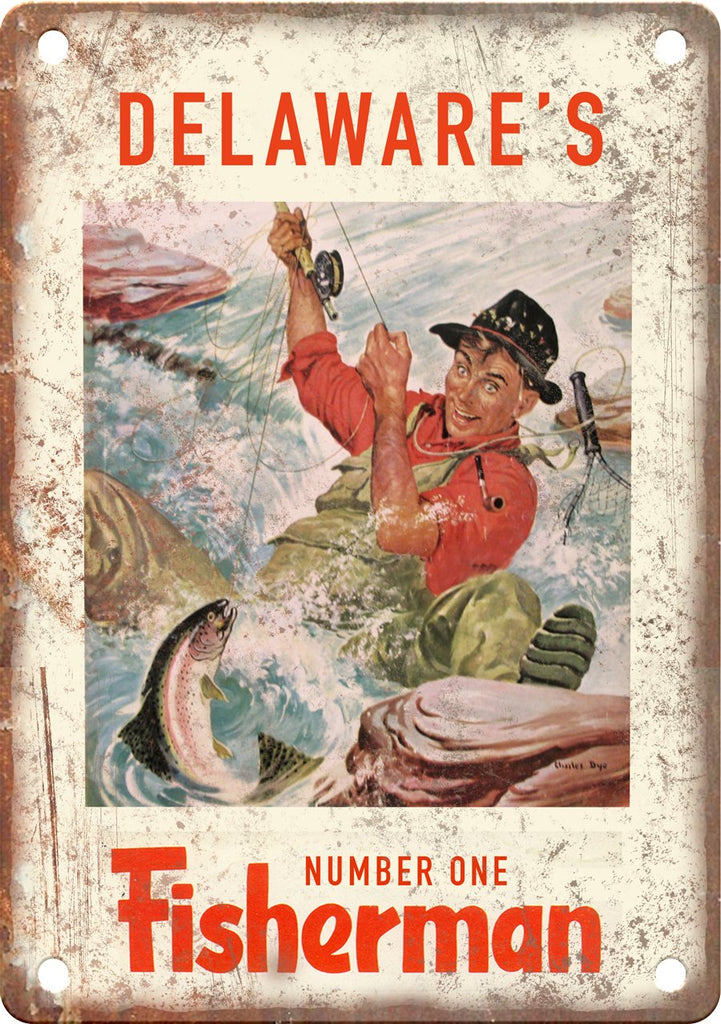 Delaware's Number One Fisherman (Freshwater) Metal Sign