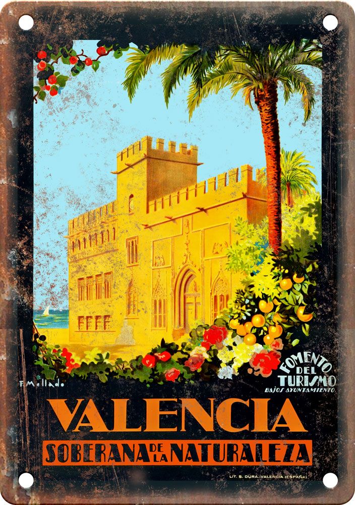 Vintage Valencia Travel Poster Reproduction Metal Sign T381