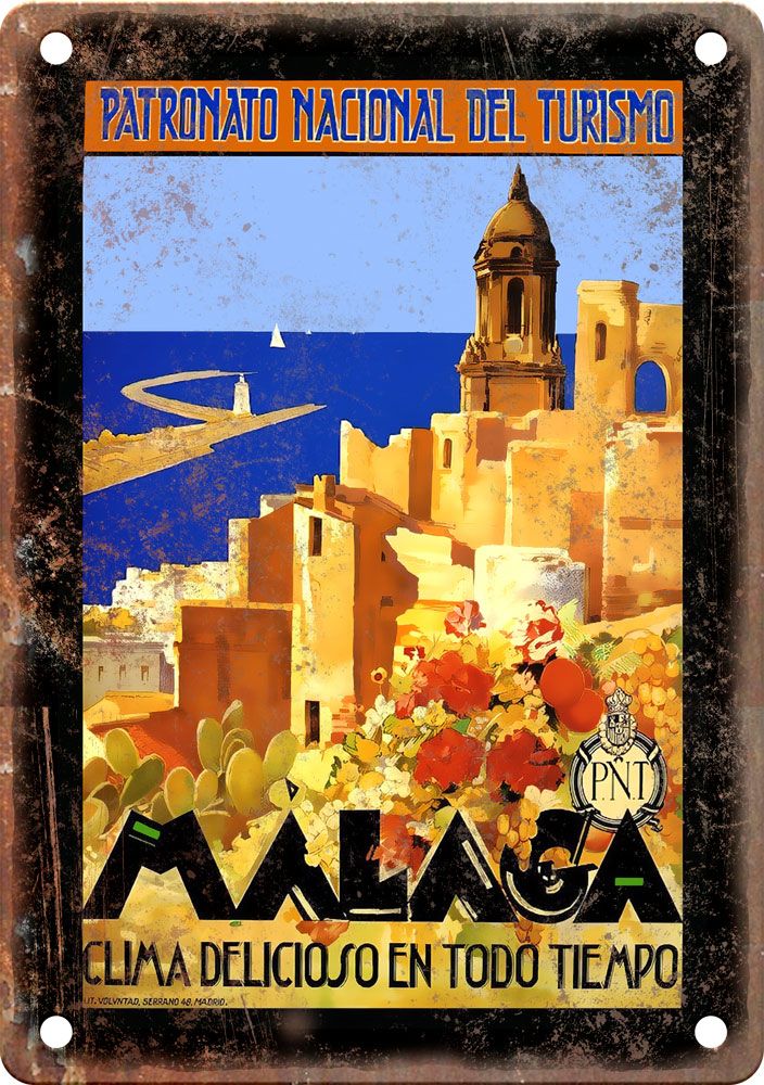 Vintage Malaga Travel Poster Reproduction Metal Sign T385