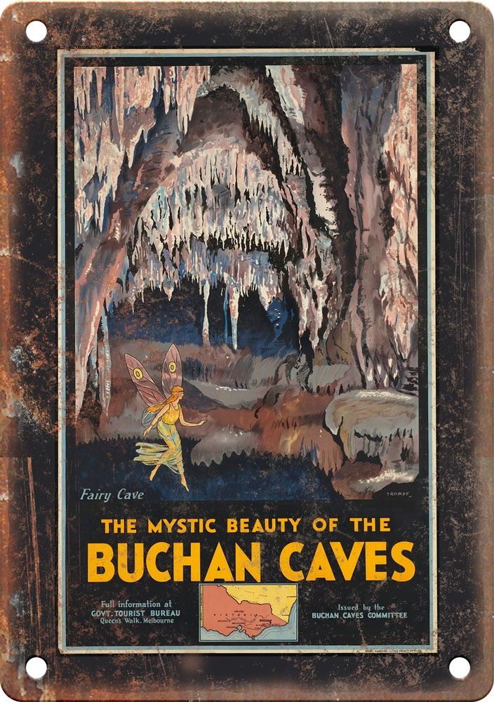 Vintage Buchan Caves Travel Poster Reproduction Metal Sign T398