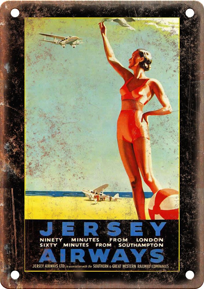Vintage Jersey Airways Travel Poster Reproduction Metal Sign T409
