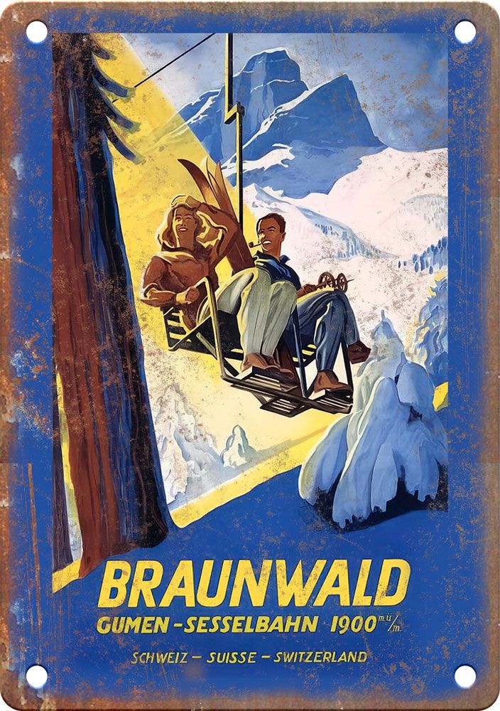 Vintage Braunwald Travel Poster Reproduction Metal Sign T411