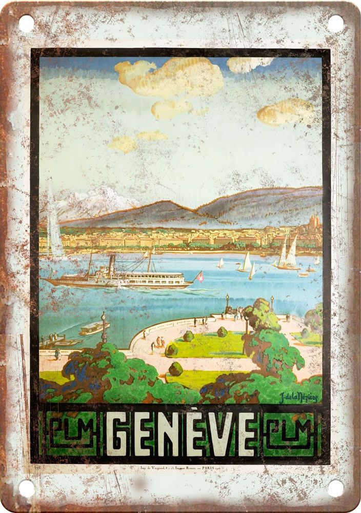 Vintage Geneve Travel Poster Reproduction Metal Sign T427