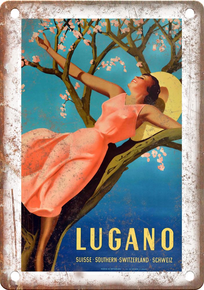 Vintage Lugano Travel Poster Reproduction Metal Sign T440