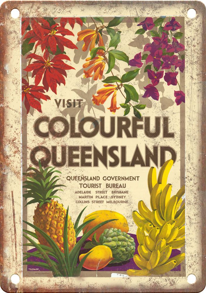 Vintage Queensland Travel Poster Reproduction Metal Sign