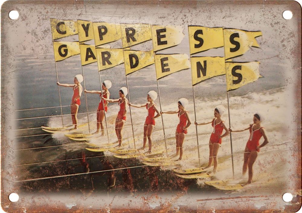 Vintage Cypress Gardens Travel Poster Reproduction Metal Sign