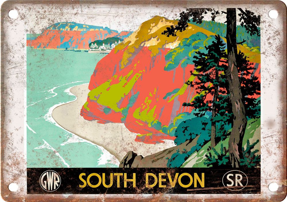 Vintage South Devon Travel Poster Reproduction Metal Sign