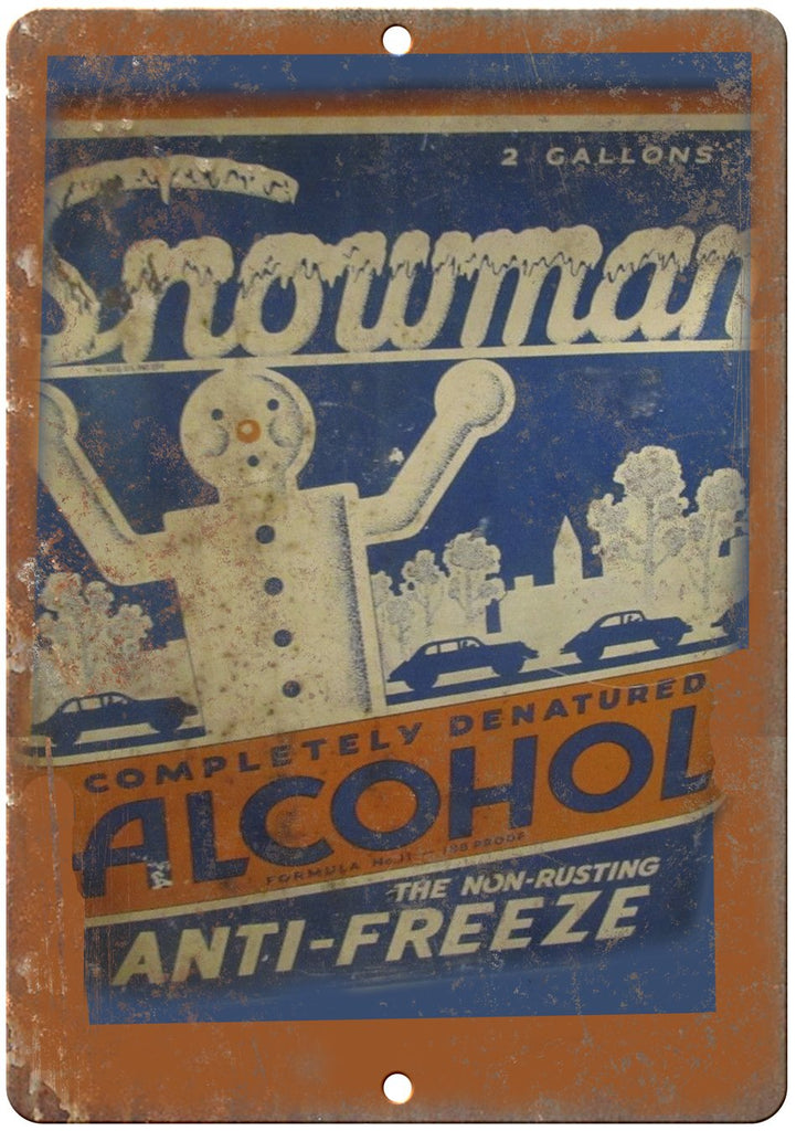Snowman Anti-Freeze Vintage Can Art Metal Sign