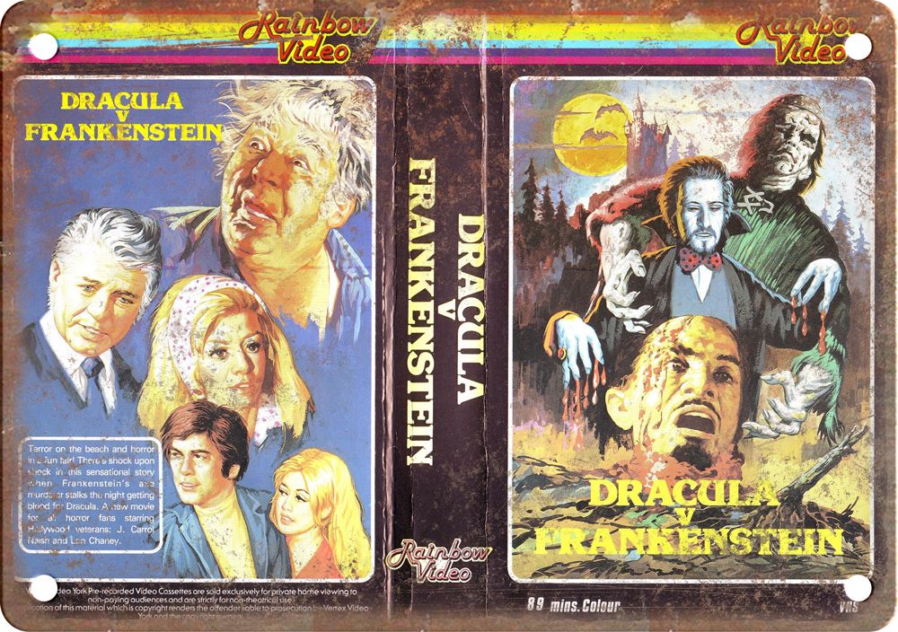 Dracula v. Frankenstein VHS Cover Art Reproduction Metal Sign