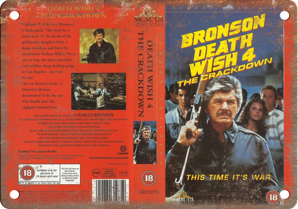 Death Wish Vintage VHS Cover Art Reproduction Metal Sign