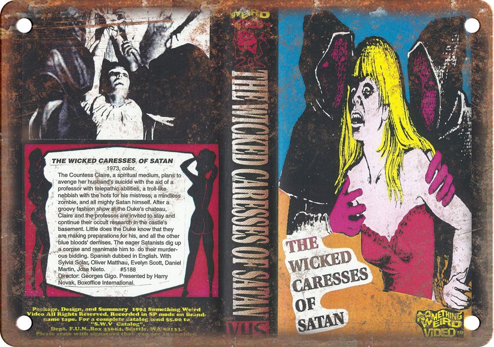 Wicked Caresses of Satan VHS Cover Art Reproduction Metal Sign