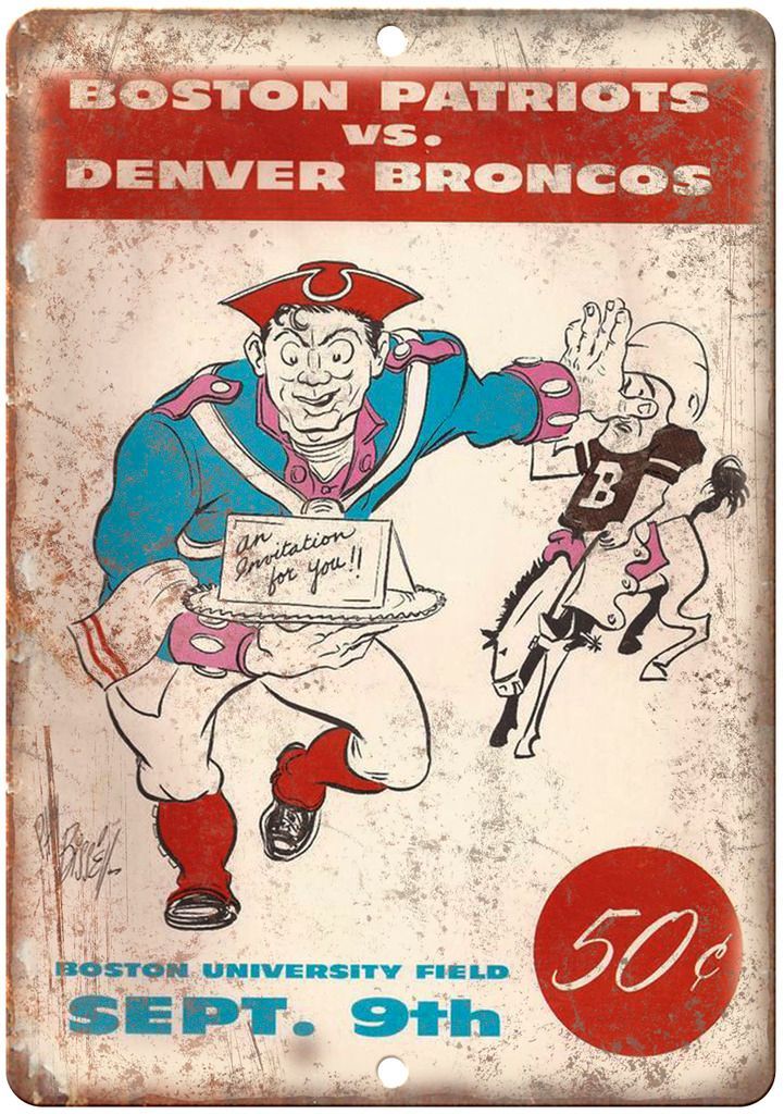 Patriots vs. Denver Broncos Boston University  Metal Sign