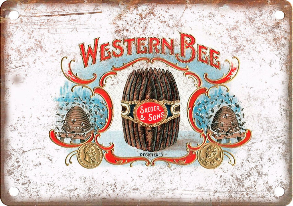 Western Bee Sager & Sons Cigar Box Label Metal Sign