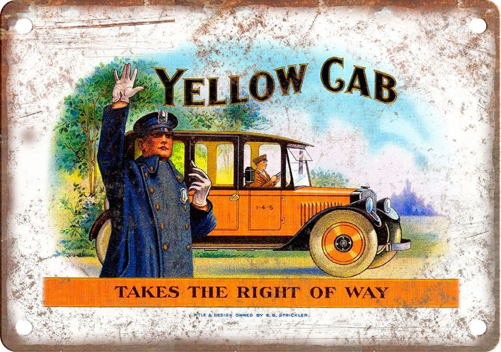 Yellow Cab Cigar Box Label Metal Sign