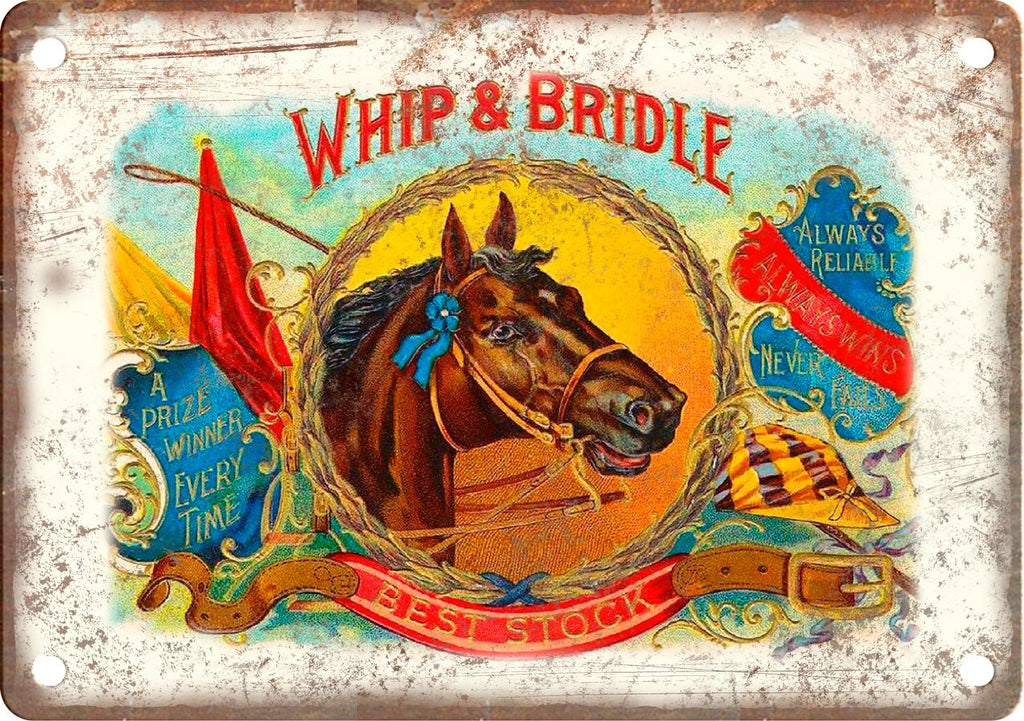 Whip & Bridle Cigar Box Label Metal Sign