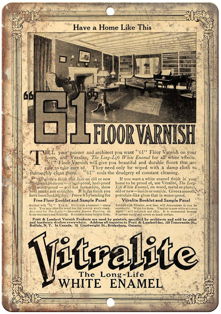Vitralite Floor Enamel Varnish Metal Sign