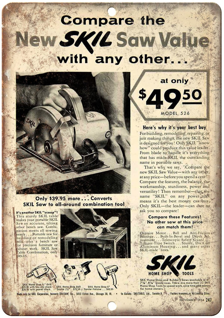 Skil Saw Vintage Tool Ad Metal Sign