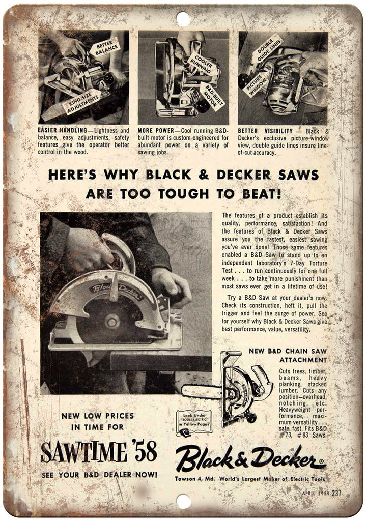 Black & Decker Power Saw Ad Metal Sign