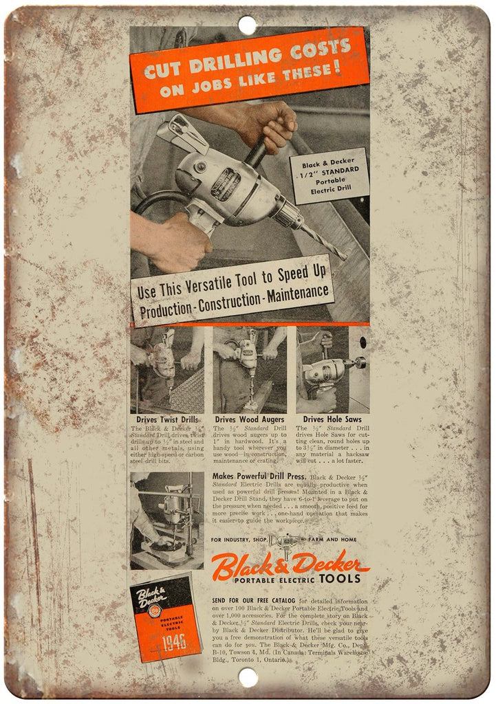1946 Black & Decker Portable Electric Tools Metal Sign