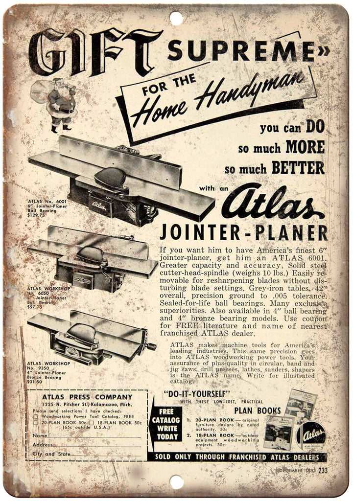 Atlas Tools Joint-Planer Home Handyman Metal Sign