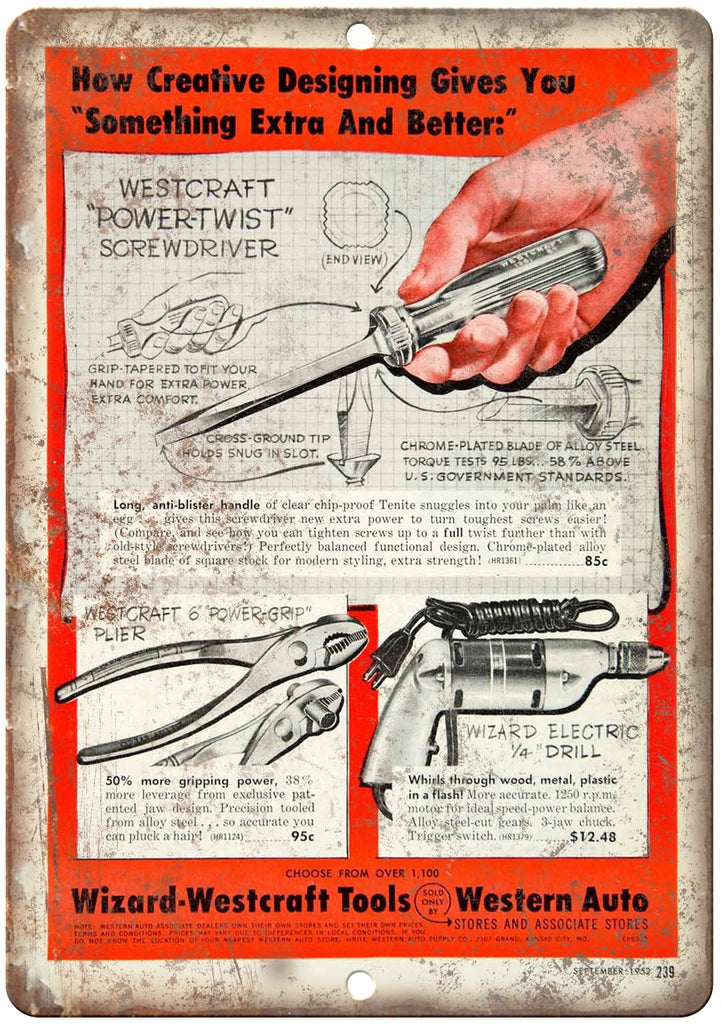 Wizard Westcraft Tools Western Auto Metal Sign