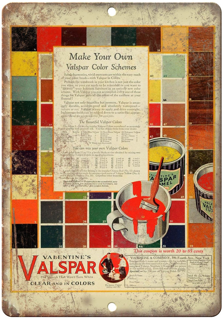 Valentine's Valspar Paint Color Chart  Metal Sign
