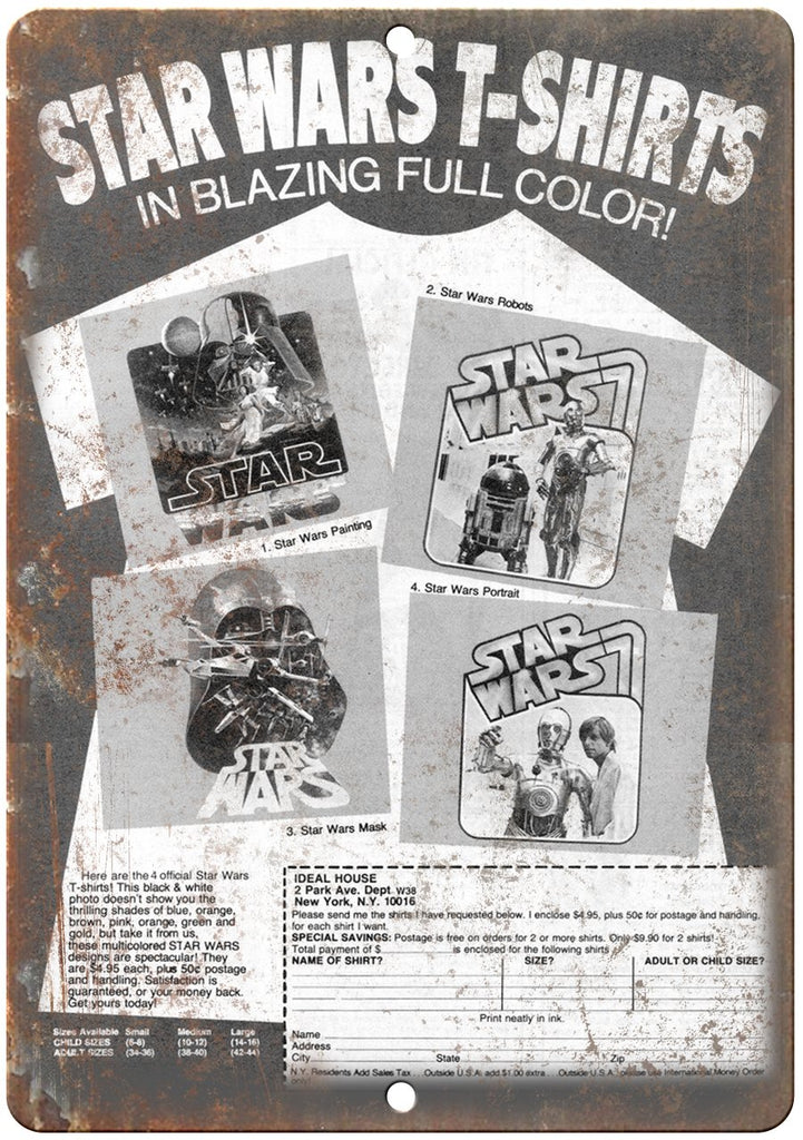 Star Wars T-Shirts Vintage Comic Ad Metal Sign