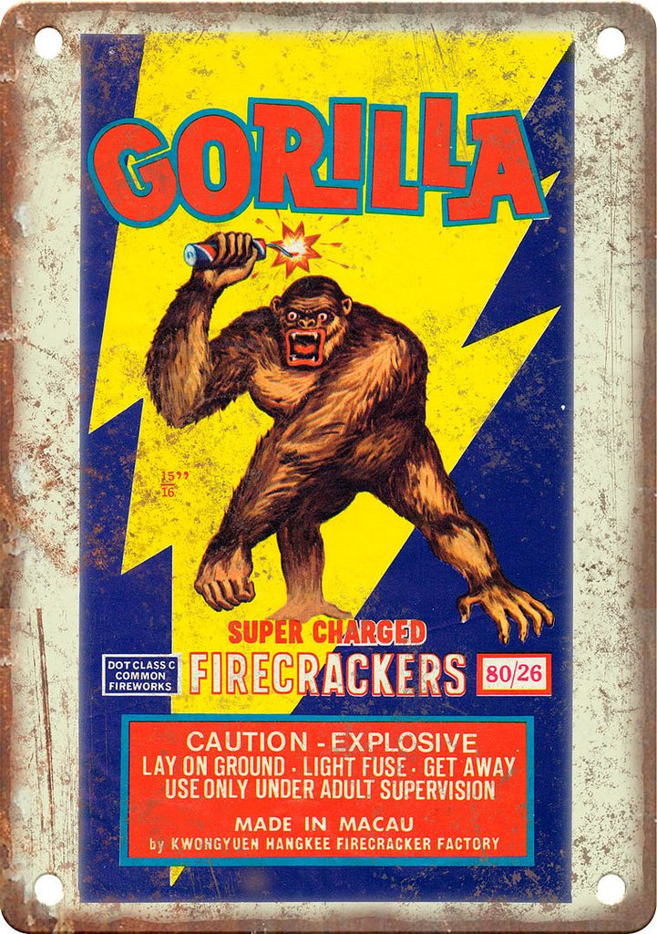 Gorilla Fiewcracker Wrapper Art Metal Sign