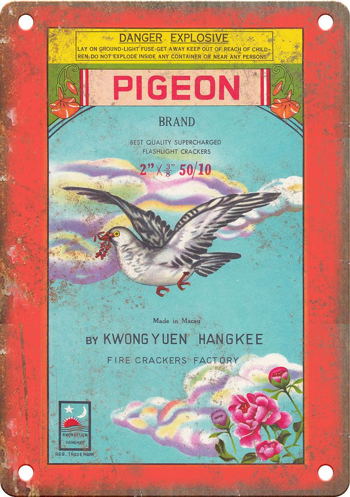 Pigeon Brand Firecracker Package Art Metal Sign