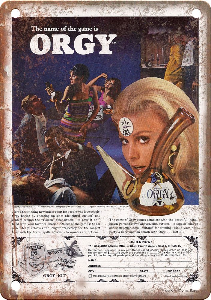 1970's Vintage Orgy Bong Marijuana Drug Ad Reproduction Metal Sign