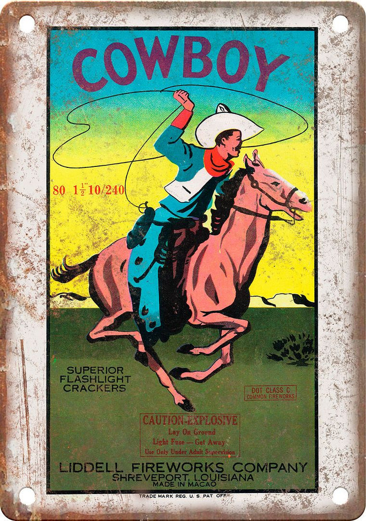 Cowboy Firecracker Package Art Metal Sign