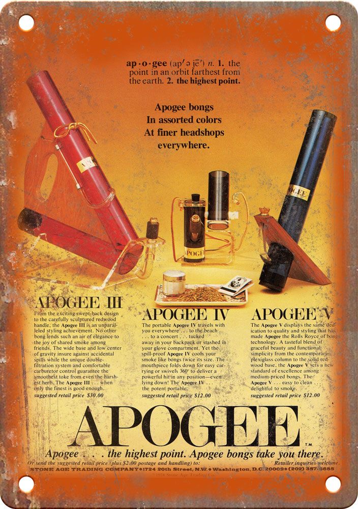 1970's Apogee Bong Marijuana Weed Drug Ad Reproduction Metal Sign