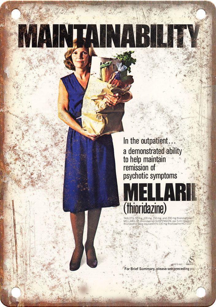 Mellaril Thioridazine Vintage Drug Ad Reproduction Metal Sign
