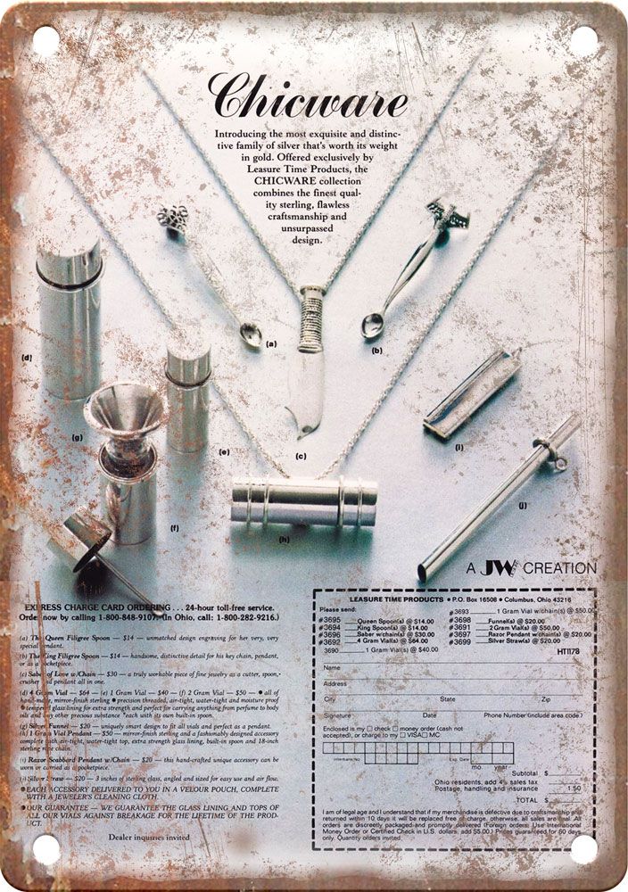 1970's Vintage Cocaine Drug Ad Reproduction Metal Sign Rusty Walls