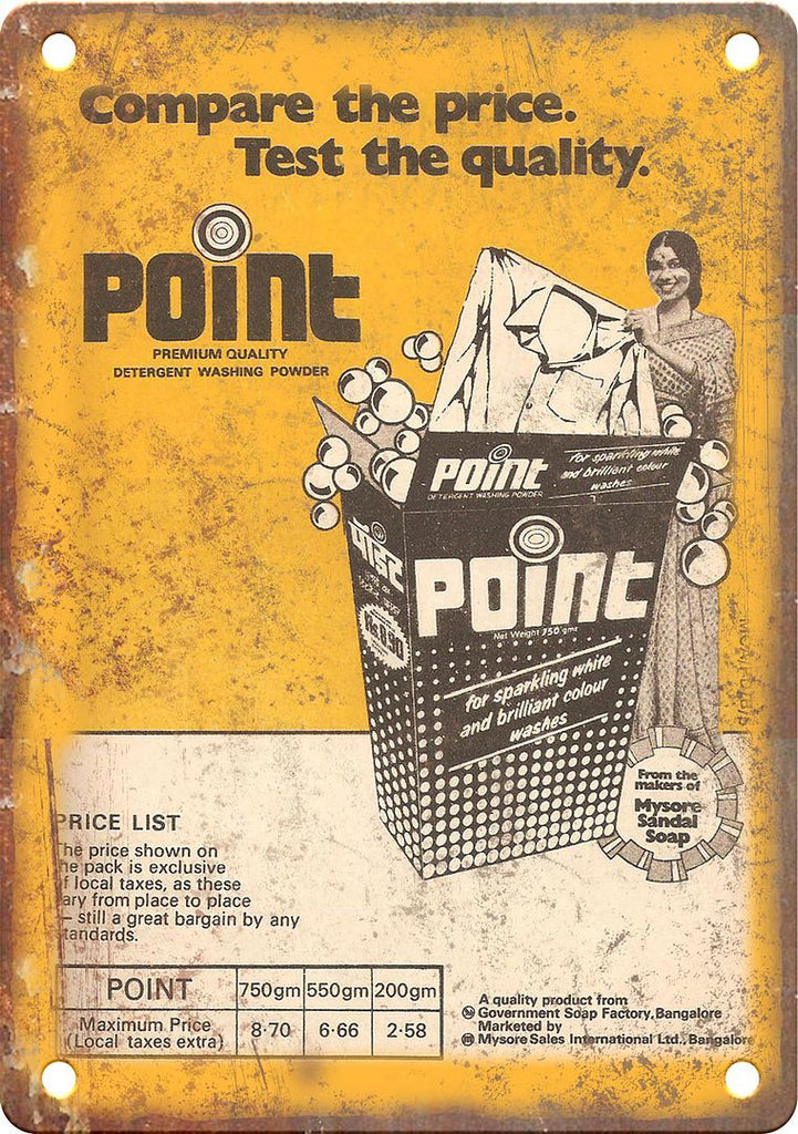 Point Vintage Detergent Soap Ad Metal Sign