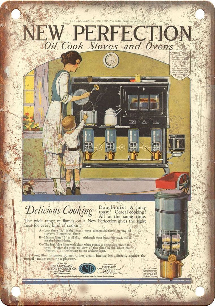 New Perfection Oil Cook Stove Vintage Ad Metal Sign
