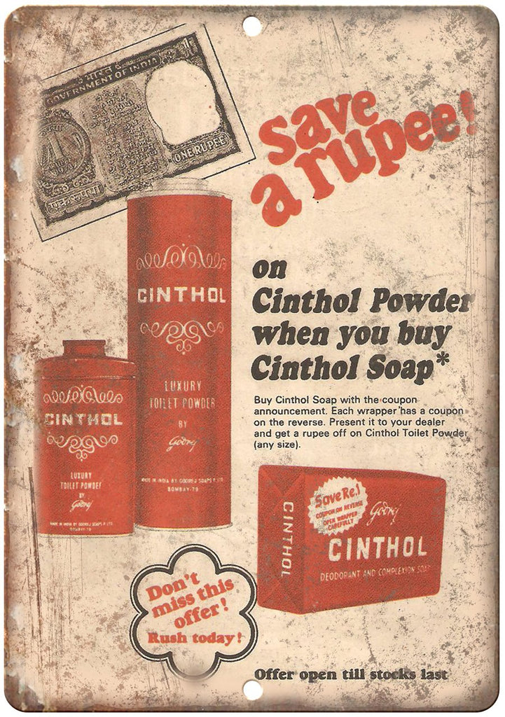 Cinthol Powder Soap Metal Sign