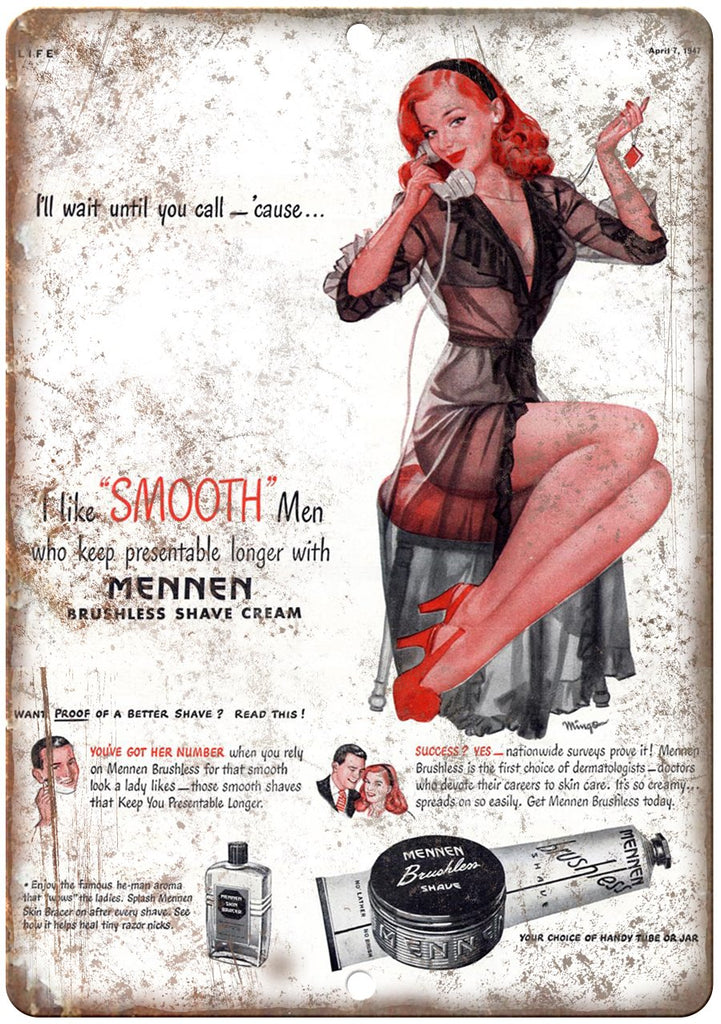 Mennen Brushless Shave Cream Vintage Ad Metal Sign