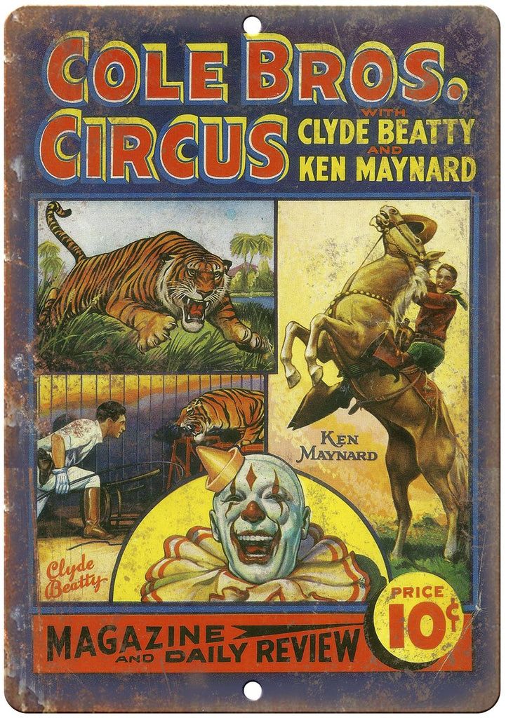 Cole Bros Circus Magazine Clyde Beatty Metal Sign