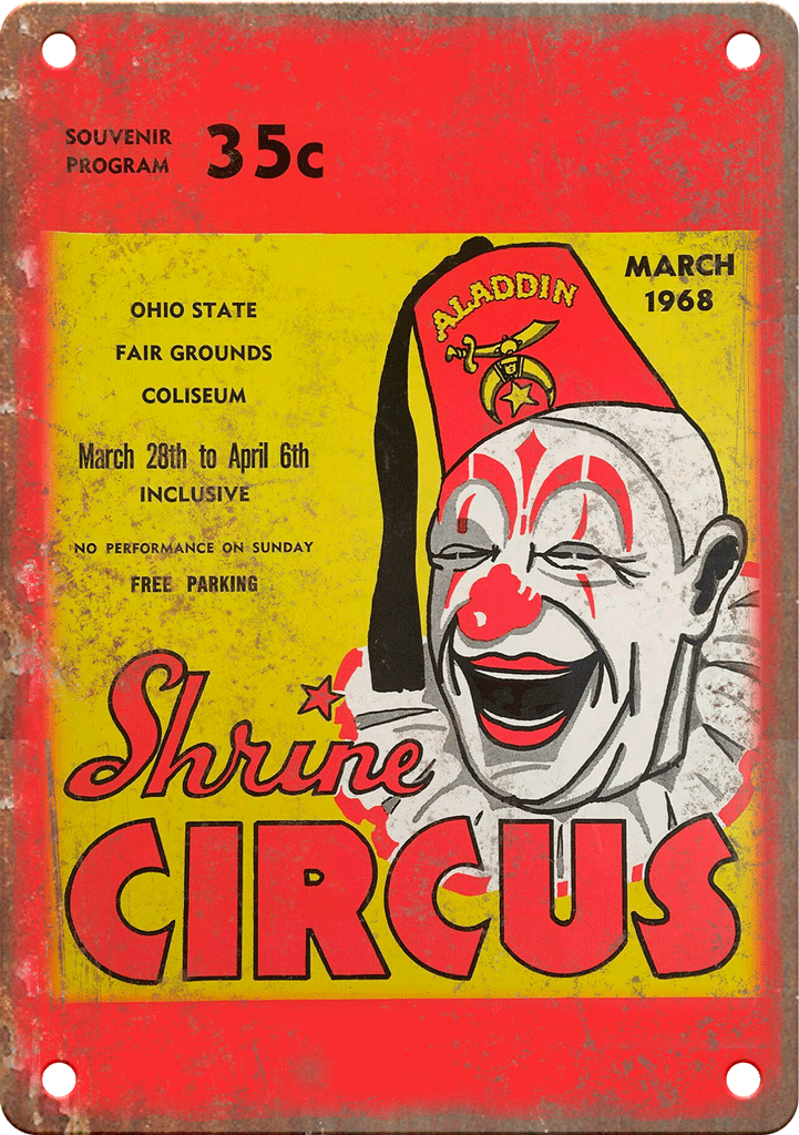 1968 Shrine Circus Ohio State Metal Sign