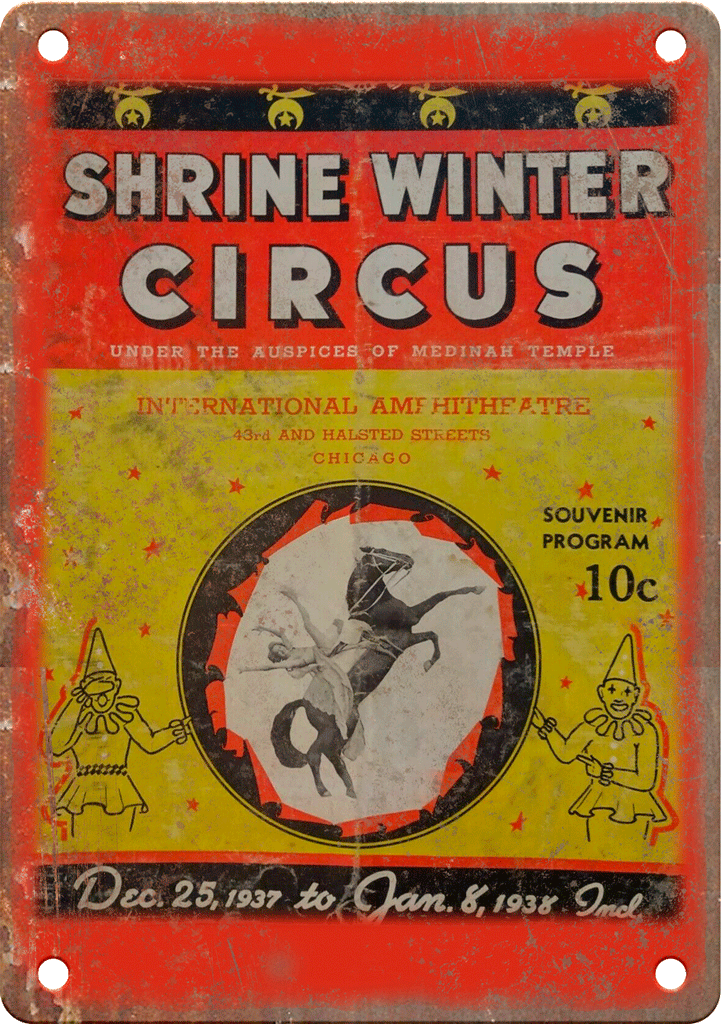 1937 Shrine Winter Circus Program Metal Sign