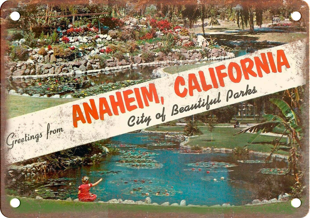 Anaheim California Greetings From Metal Sign