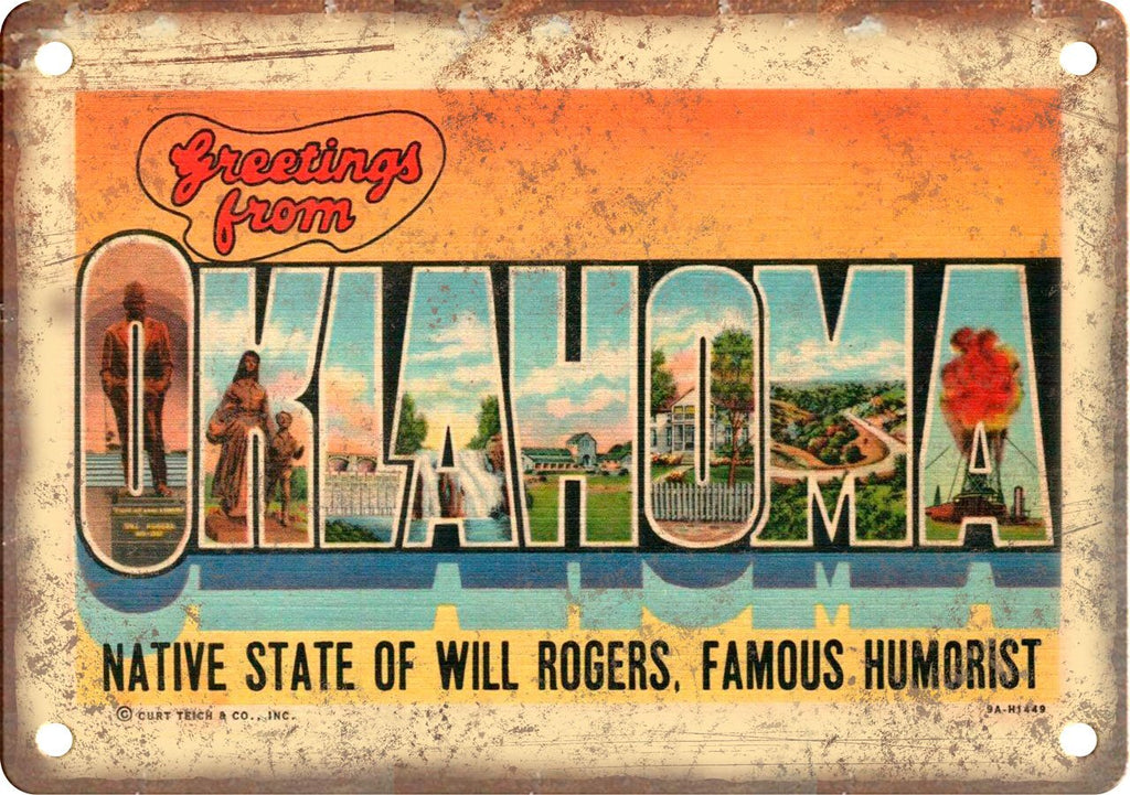 Oklahoma Will Rogers Greetings From Metal Sign