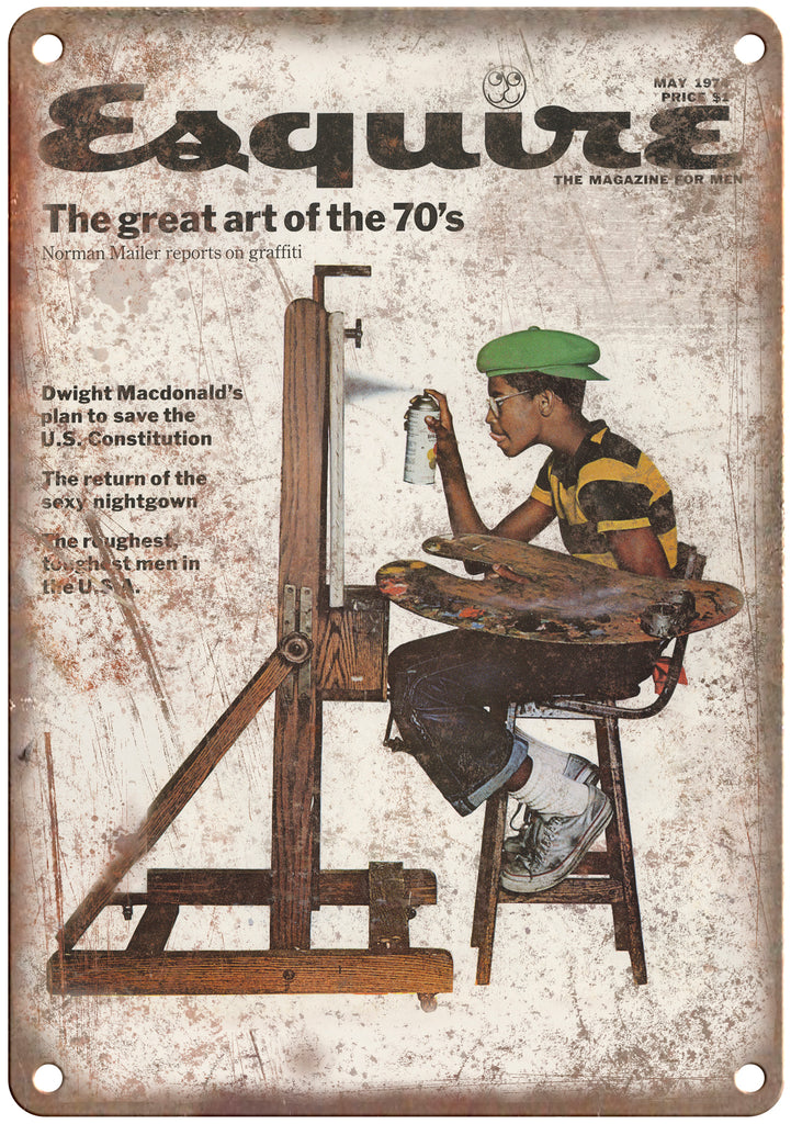Esquire Magazine Norman Mailer Graffiti Art 9" x 12" Reproduction Metal Print