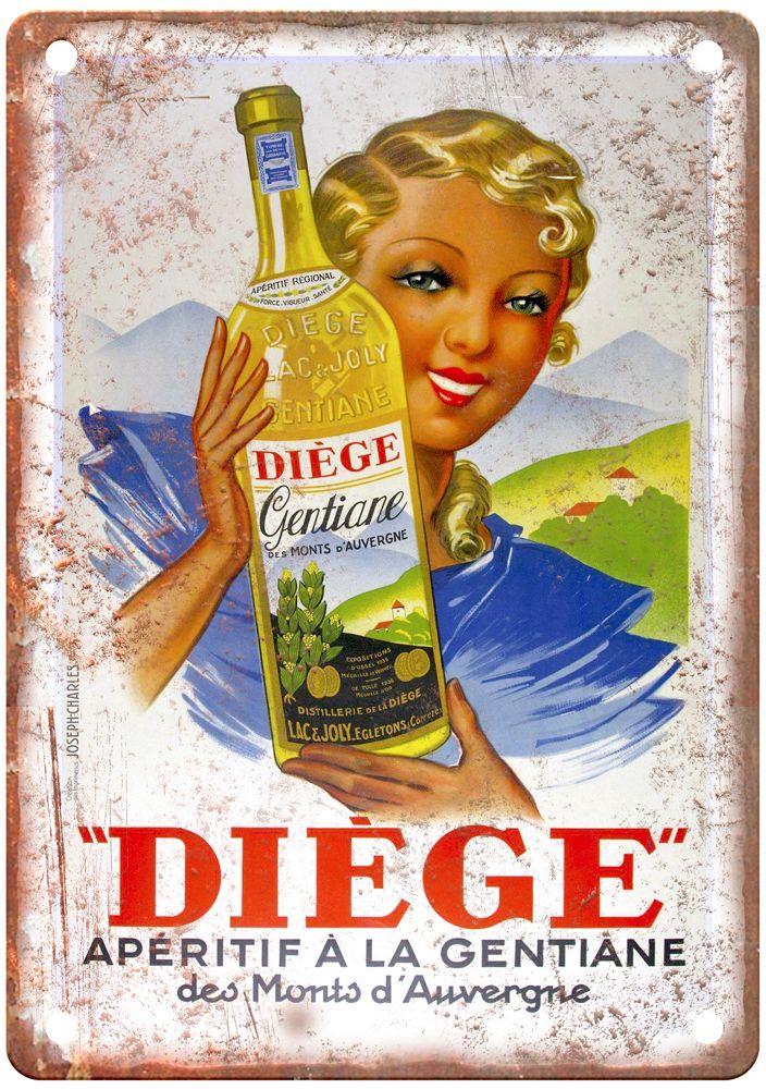 Henry 🇫🇷 Diège Apéritif à la Gentiane Vintage Liquor Poster Sign