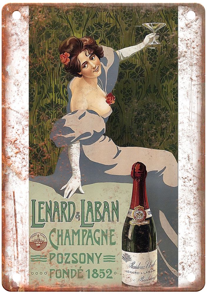 Lenard & Labin Champagne, Pozsony Vintage Liquor Poster Reproduction Sign