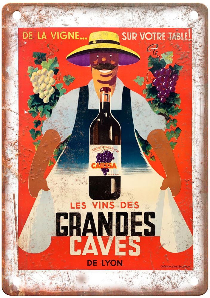 Les Vins des Grandes Caves de Lyon Vintage Liquor Poster Reproduction Sign