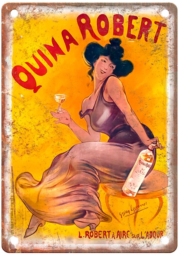 LESCARET, Gaston Quina Robert, c 1900 Liquor Poster Retro Look Sign