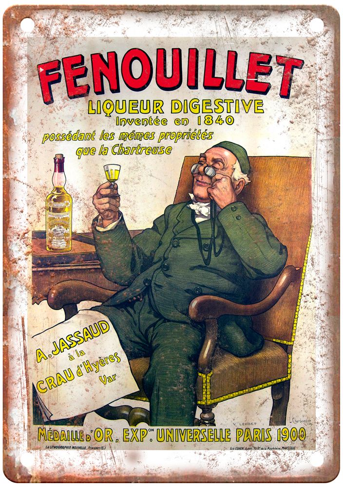 LEYDET Fenouillet, Liqueur Digestive, 1900 Liquor Poster Retro Look Sign